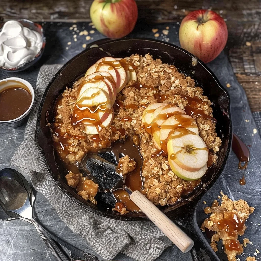 Cast Iron Bourbon Caramel Apple Crisp