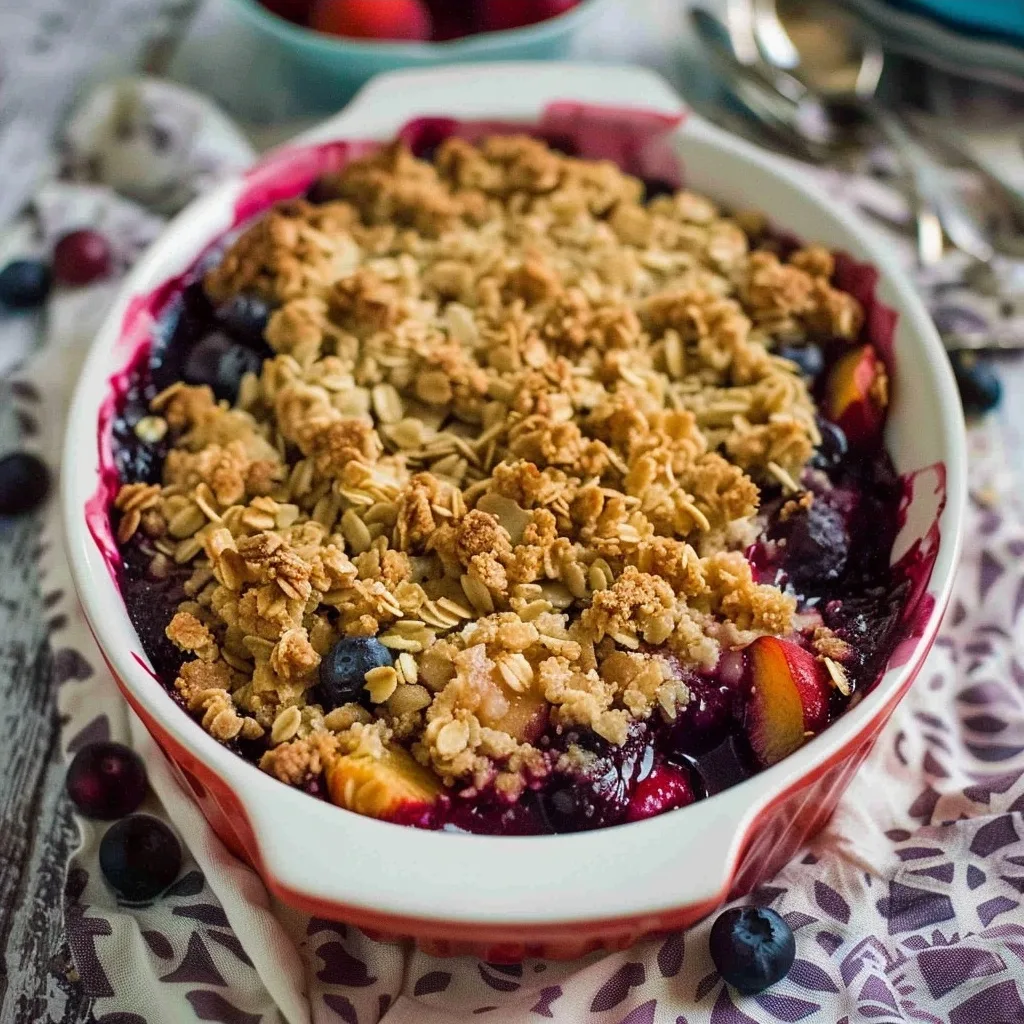 Healthy Gluten Free Peach Blueberry Crisp