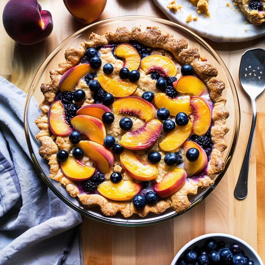 Fresh Peach Cobbler-Tart with Blueberries
