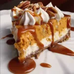No-Bake Pumpkin Mousse Cheesecake with Pecan Crust and Salted Caramel
