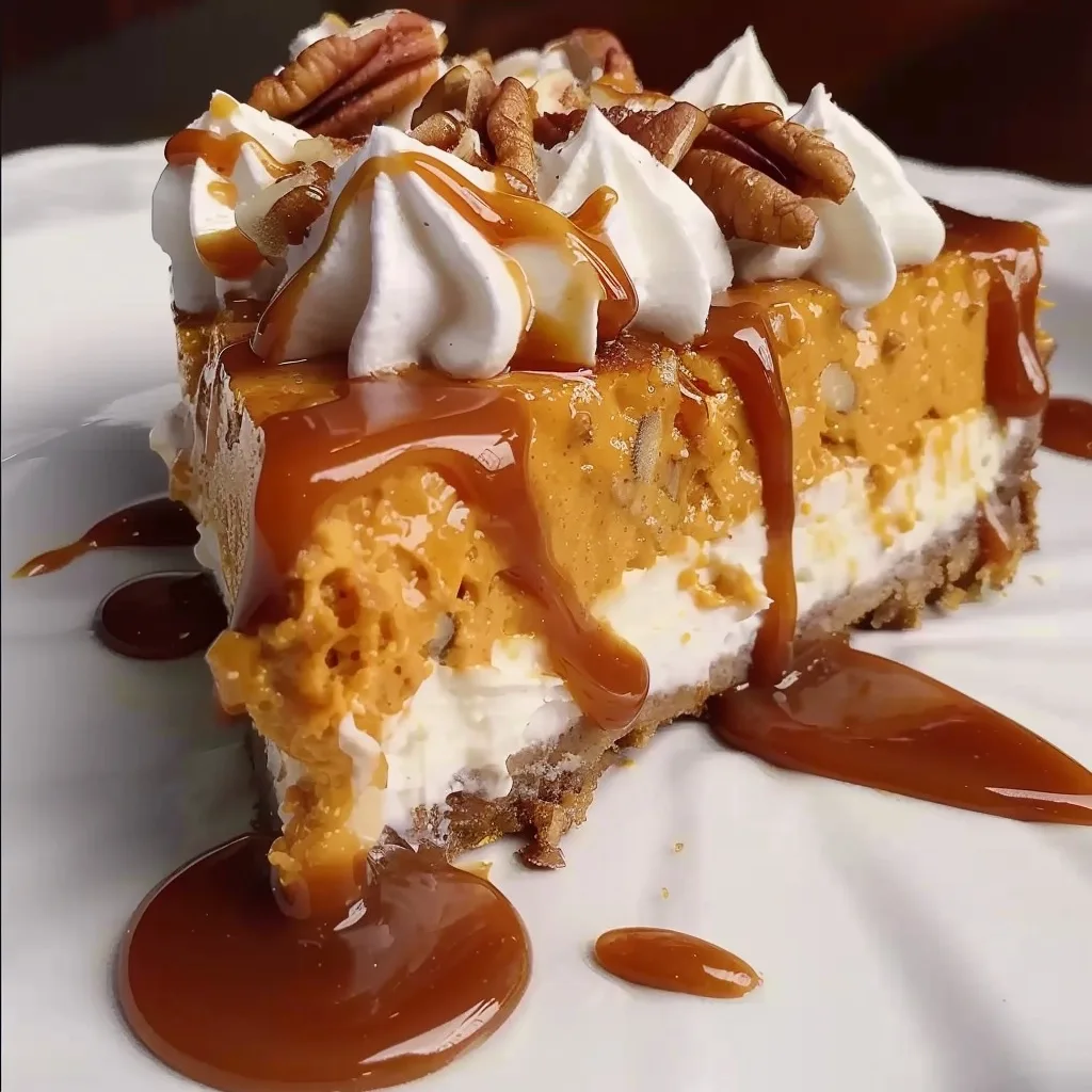 No-Bake Pumpkin Mousse Cheesecake with Pecan Crust and Salted Caramel