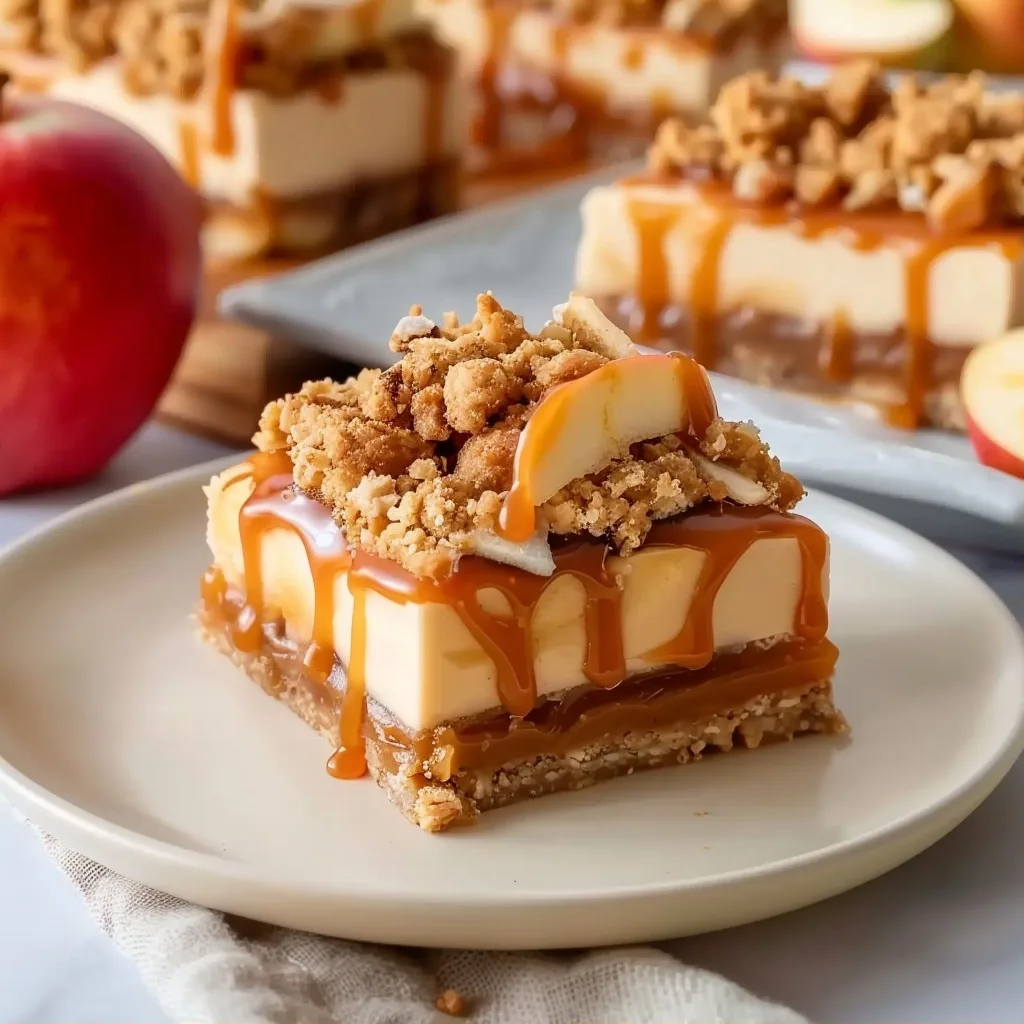 Caramel Apple Cheesecake Bars with Streusel Topping
