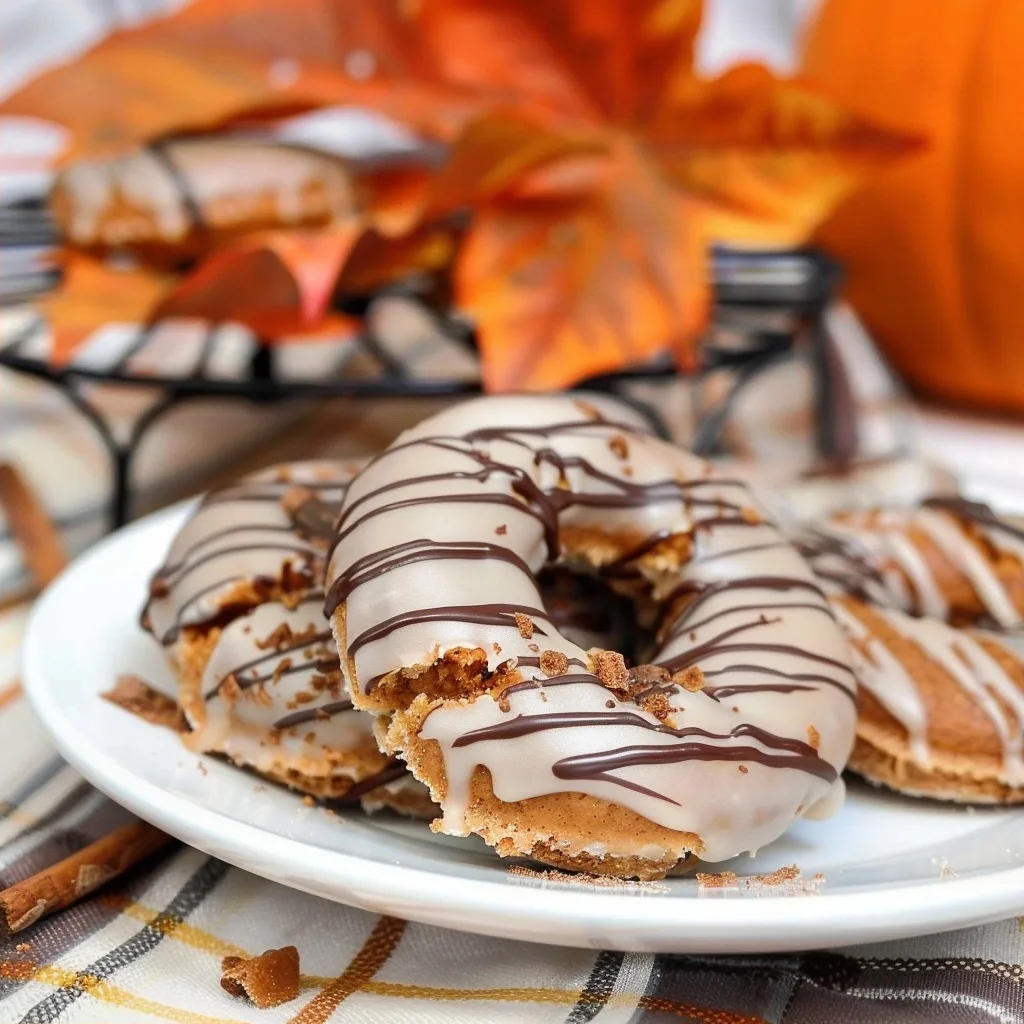 Baked Pumpkin Donuts with Maple Cinnamon Glaze and Chocolate Drizzle